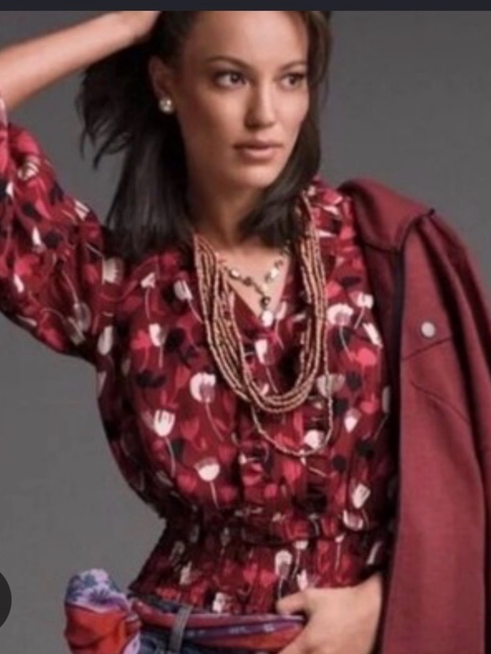 Cabi Red Floral print Corsage Blouse style 4157 size M